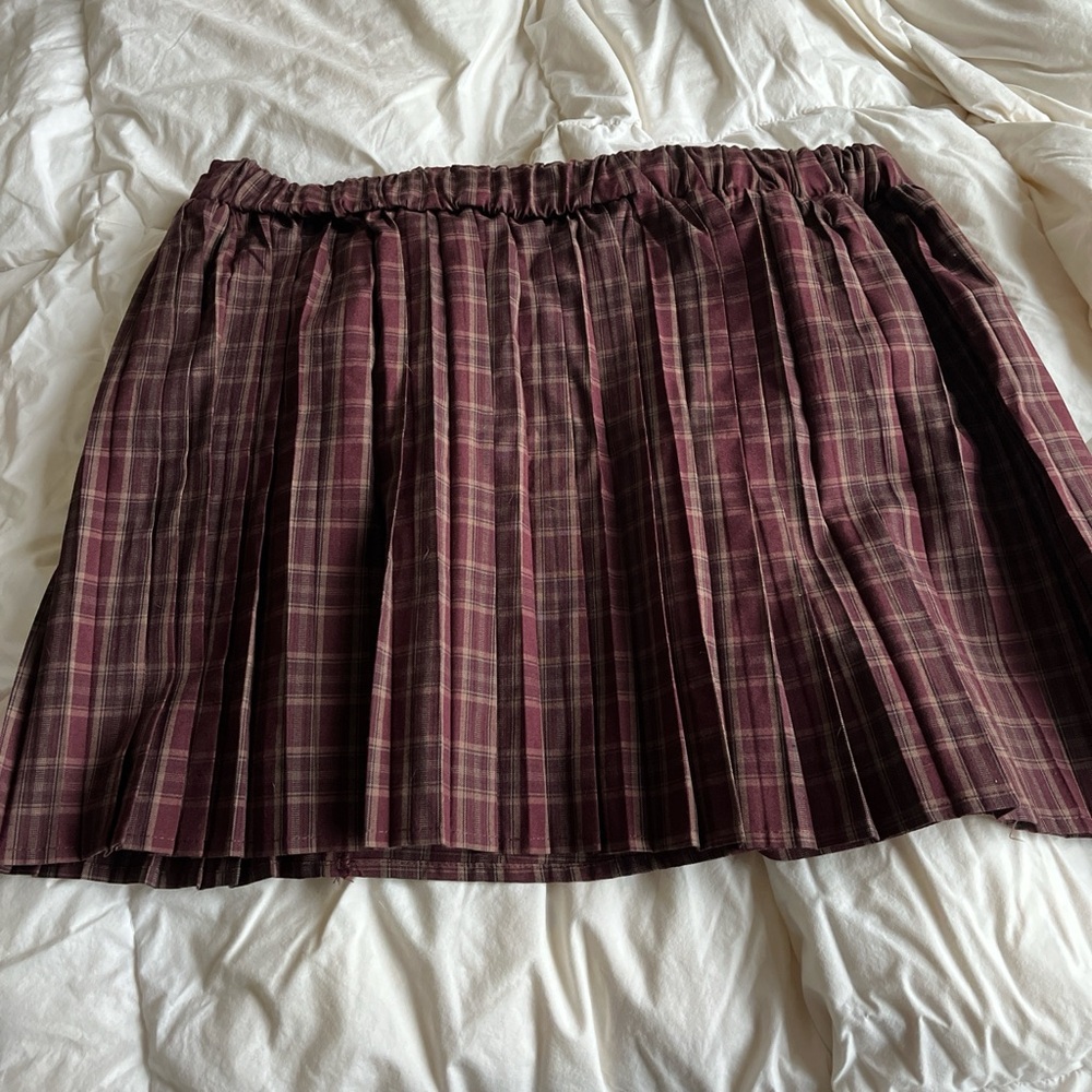 Pleated Burgundy Plaid Mini Skirt - Women's